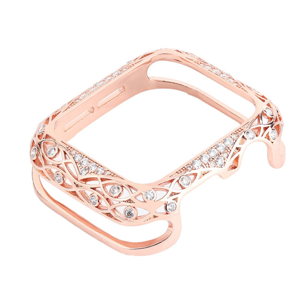 Armor Copper Protective Case for Apple Watch Series 6 5 4 3 SE Carved Diamond Cover Fashion Bumper for iWatch 38mm 42mm 40/44mm