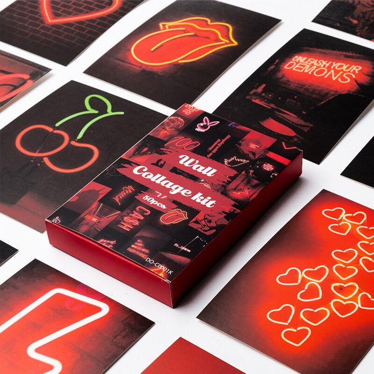 50Pcs Red Neon Aesthetic Pictures for Wall Collage Kits