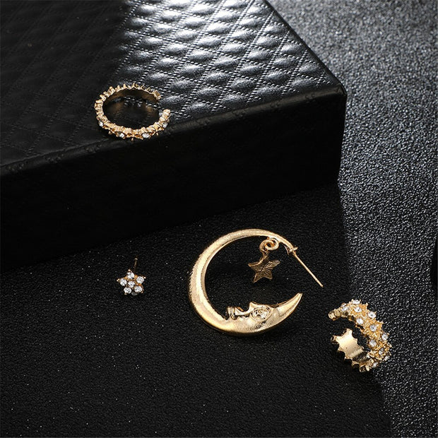 4 Pcs/set Bohemian Moon Star Crystal Stud Earrings