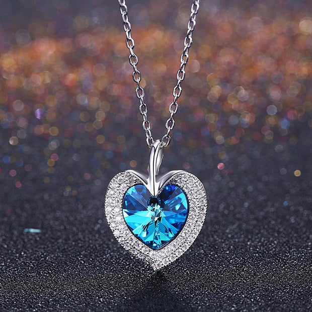 Blue Topaz Sterling Silver Necklace with  Crystals