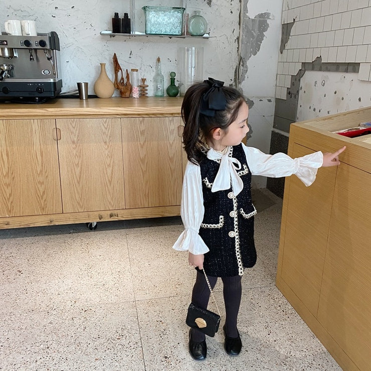 2020 Autumn New Arrival Girls Fashion Tweed Dress Kids Long Sleeve  Dresses  Girls Princess Dress