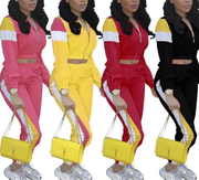 women zip up long sleeve trench top patchwork pants suit 2pcs set fahion vintage tracksuit outfit sporting S-3XL LM8042