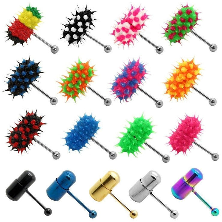 Fashion Women Men Body Piercing Jewelry Colorful Rock Personality Rubber Stainless Barbell Vibrating Tongue Ring 2 Batteries