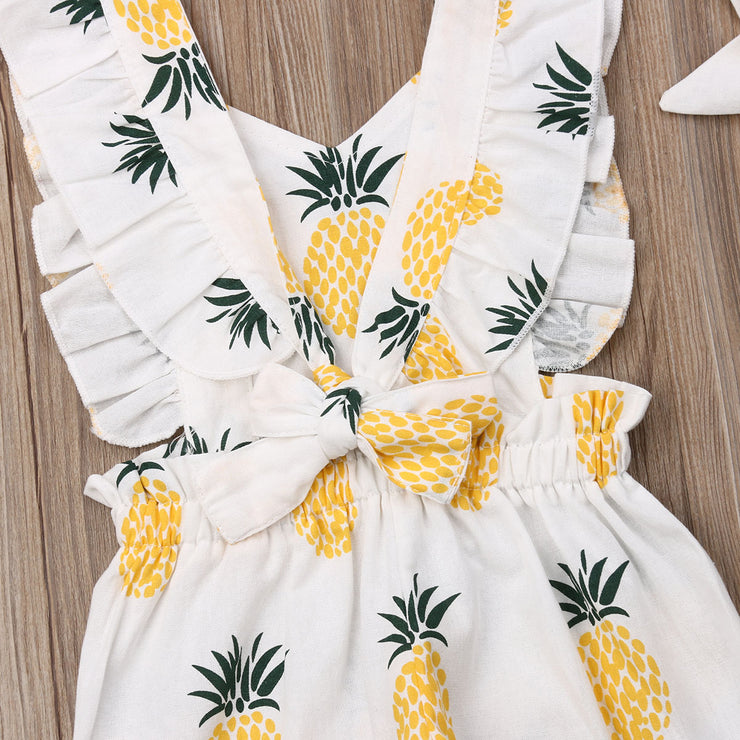 Emmababy Newborn Baby Girl Clothes Sleevless Ruffle Pineapple Print Romper Jumpsuit Headband 2Pcs Outfits Clothes Summer