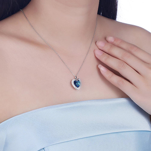Blue Topaz Sterling Silver Necklace with  Crystals