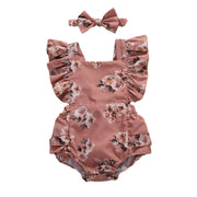 2020 Baby Summer Clothing Infant Newborn Baby Girl Floral Romper Sleeveless Ruffled Jumpsuits With Headband