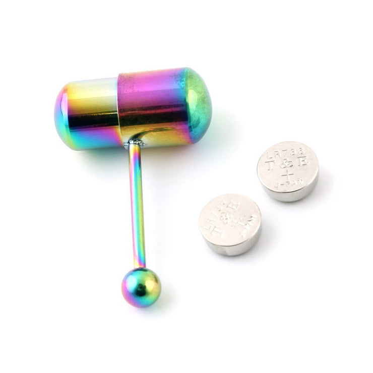 Fashion Women Men Body Piercing Jewelry Colorful Rock Personality Rubber Stainless Barbell Vibrating Tongue Ring 2 Batteries
