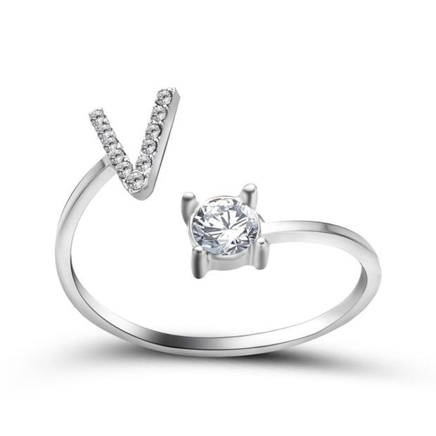 Adjustable 26 Initial Letter Ring For Women