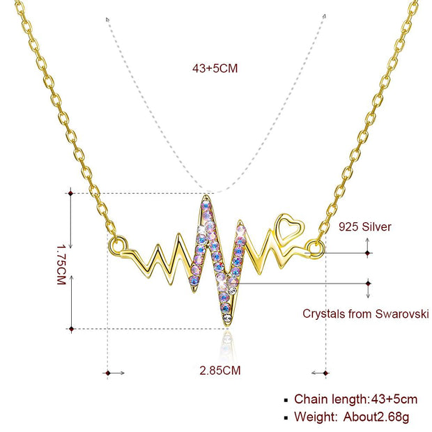 Beating Heart Aurora Borealis Crystal Sterling Silver Necklace with  Crystals