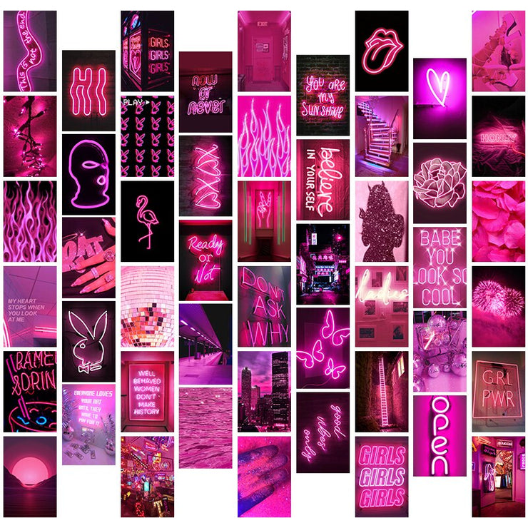 50Pcs Pink Neon Aesthetic Wall Collage Kit