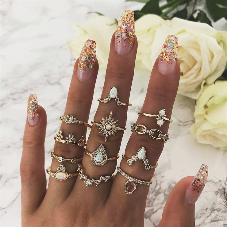 11 Pcs/set Vintage Women Evil Eye Olive Branch Rings