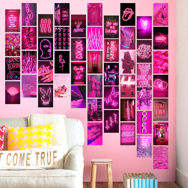 50Pcs Pink Neon Aesthetic Wall Collage Kit