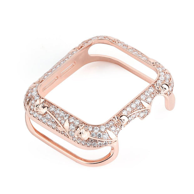 Armor Copper Protective Case for Apple Watch Series 6 5 4 3 SE Carved Diamond Cover Fashion Bumper for iWatch 38mm 42mm 40/44mm