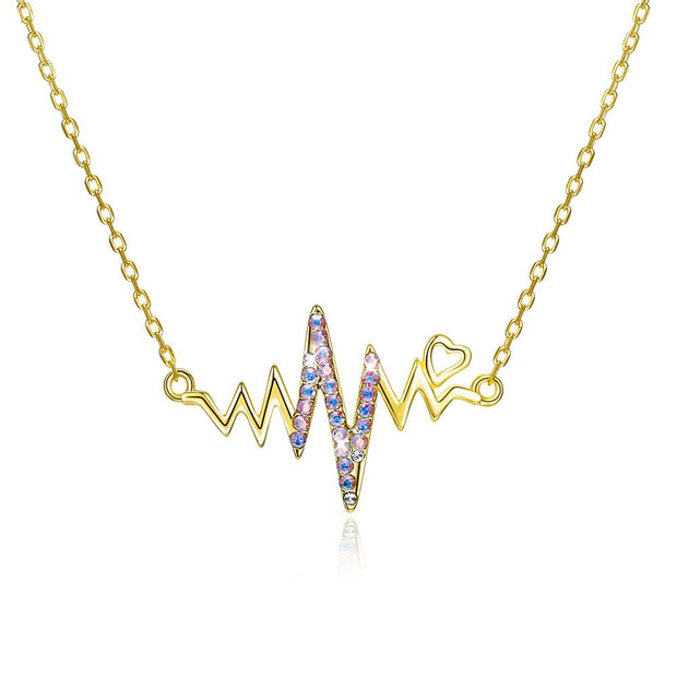 Beating Heart Aurora Borealis Crystal Sterling Silver Necklace with  Crystals