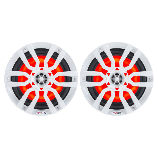 DS18 HYDRO 6.5" 2-Way Marine Speakers w/RGB LED Lights 300W - White