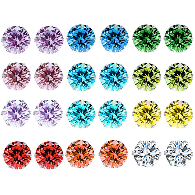 12 Piece Stud Earring Set With Austrian Crystals 18K White Gold Plated Earring ITALY Made