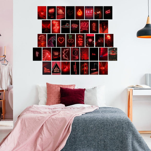 50Pcs Red Neon Aesthetic Pictures for Wall Collage Kits
