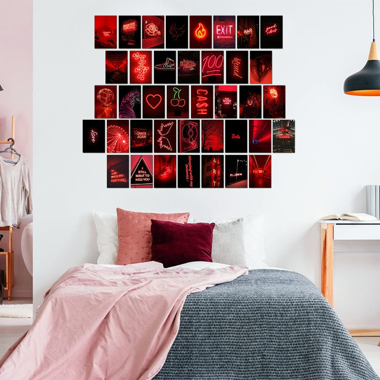 50Pcs Red Neon Aesthetic Pictures for Wall Collage Kits