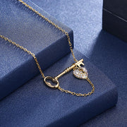 5 Pedal Flower Key to my heart Sterling Silver Necklace with  Crystals