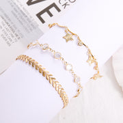 3PCS/SET Gold Color Crystal Star Female Anklets