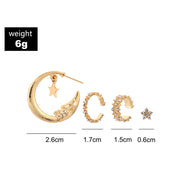 4 Pcs/set Bohemian Moon Star Crystal Stud Earrings