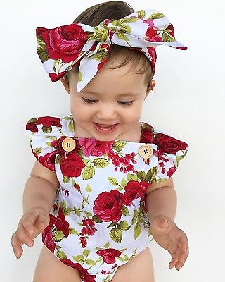 2pcs Baby Girls Clothes Jumpsuit Romper+Headband