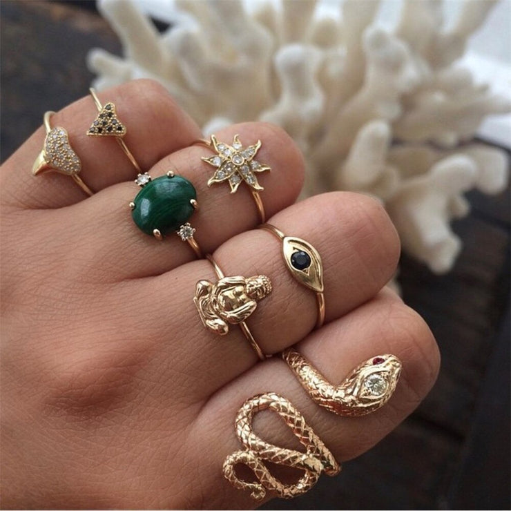 11 Pcs/set Vintage Women Evil Eye Olive Branch Rings