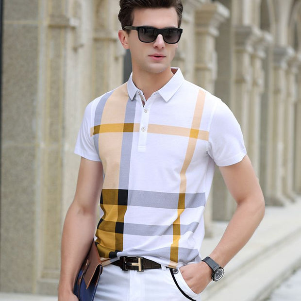 2020 summer polo shirt men&#39;s brand clothing cotton short sleeve business casual plaid designer homme camisa breathable plus size