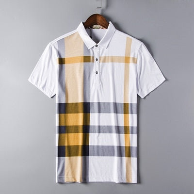 2020 summer polo shirt men&#39;s brand clothing cotton short sleeve business casual plaid designer homme camisa breathable plus size