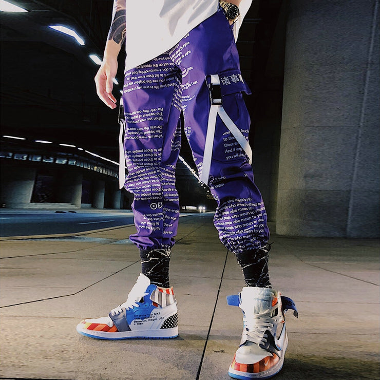Block Pocket Patchwork Cargo Joggers Men 2021 New Streetwear Hip Hop Letter Print Harem Pants Mens Casual Trousers Sweatpants