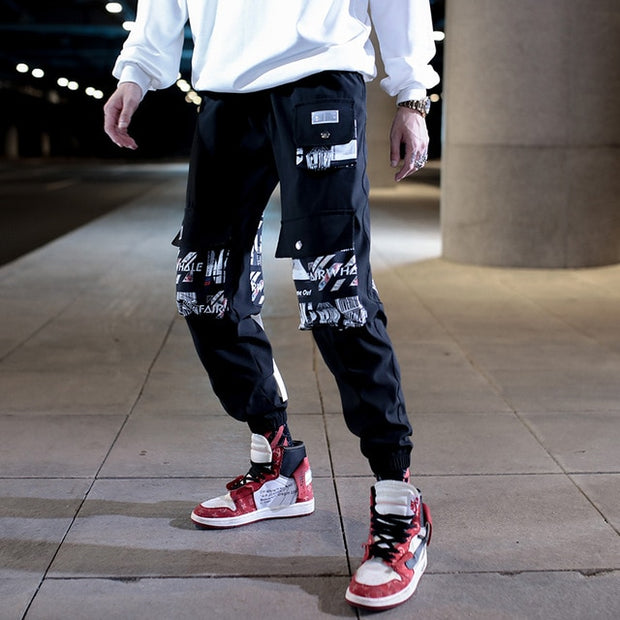 Block Pocket Patchwork Cargo Joggers Men 2021 New Streetwear Hip Hop Letter Print Harem Pants Mens Casual Trousers Sweatpants