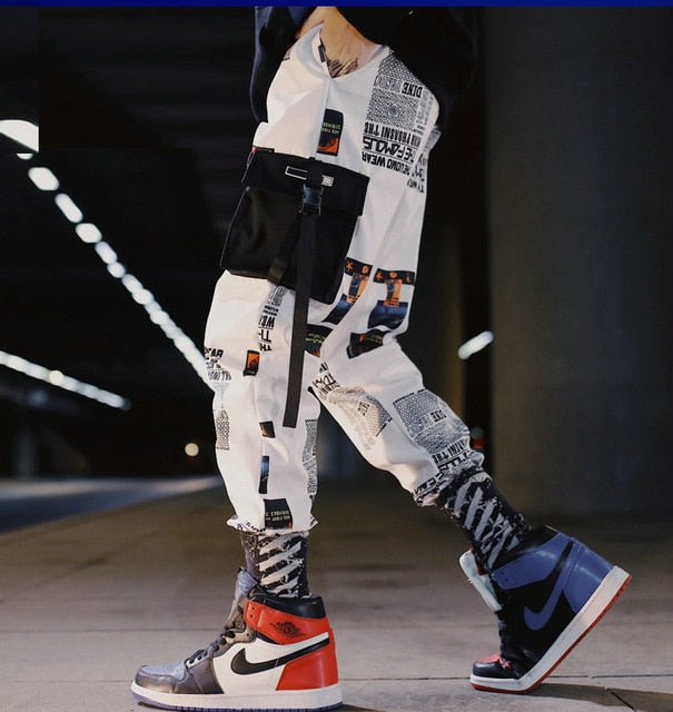 Block Pocket Patchwork Cargo Joggers Men 2021 New Streetwear Hip Hop Letter Print Harem Pants Mens Casual Trousers Sweatpants