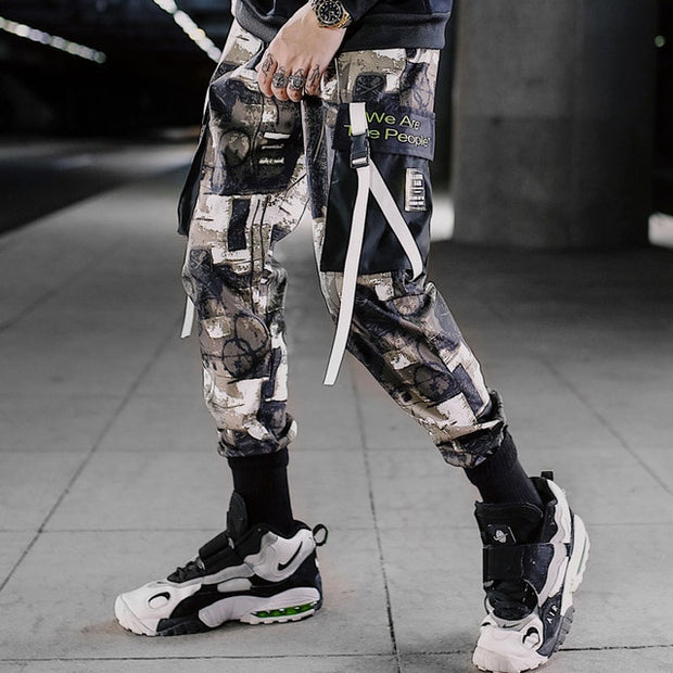 Block Pocket Patchwork Cargo Joggers Men 2021 New Streetwear Hip Hop Letter Print Harem Pants Mens Casual Trousers Sweatpants