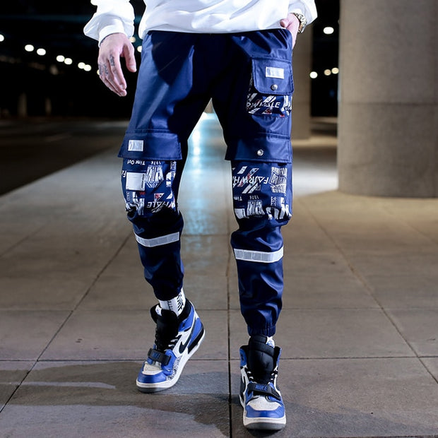 Block Pocket Patchwork Cargo Joggers Men 2021 New Streetwear Hip Hop Letter Print Harem Pants Mens Casual Trousers Sweatpants