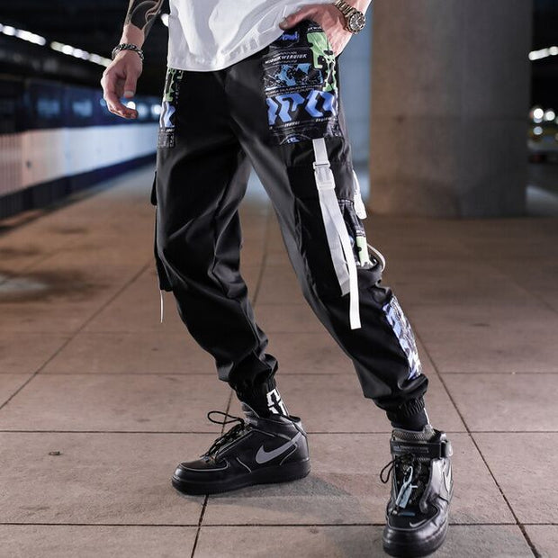 Block Pocket Patchwork Cargo Joggers Men 2021 New Streetwear Hip Hop Letter Print Harem Pants Mens Casual Trousers Sweatpants
