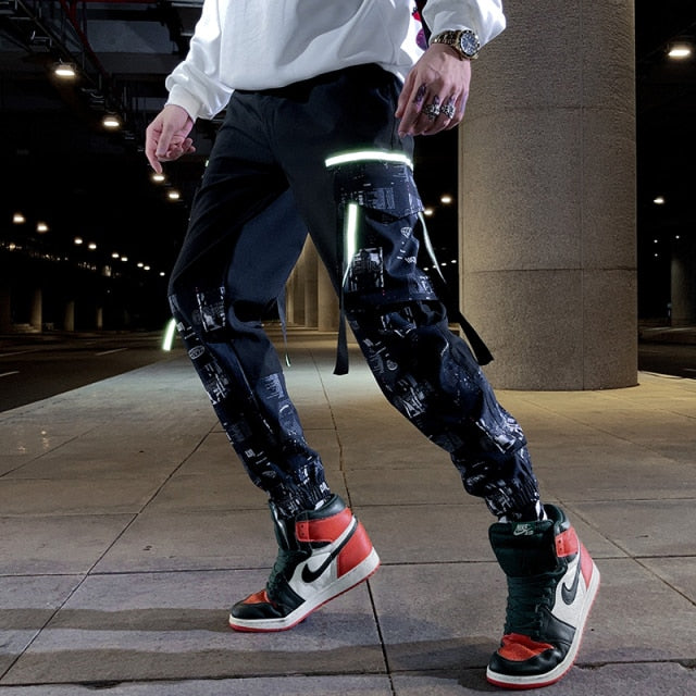 Block Pocket Patchwork Cargo Joggers Men 2021 New Streetwear Hip Hop Letter Print Harem Pants Mens Casual Trousers Sweatpants
