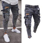 Autumn Men Jeans Casual Pants 2021 New Fashion Frayed Slim Fit Long Denim Pants Hole Jeans