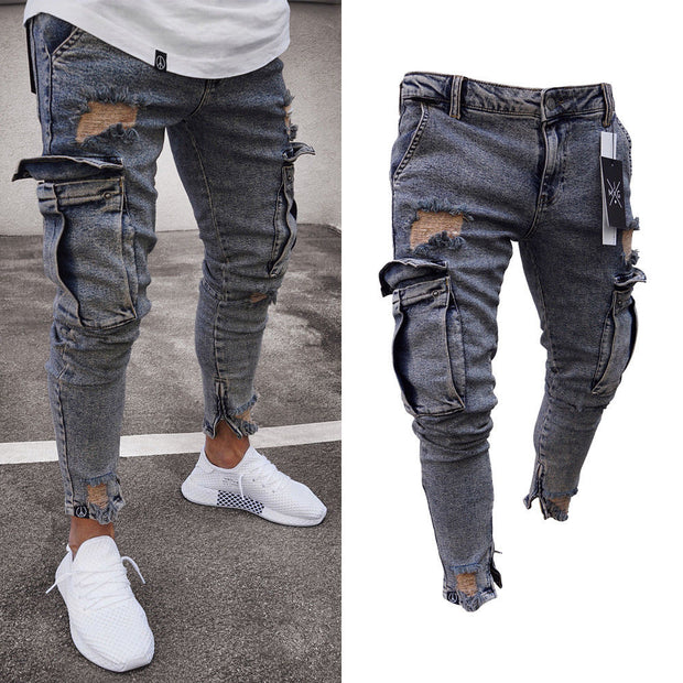 Autumn Men Jeans Casual Pants 2021 New Fashion Frayed Slim Fit Long Denim Pants Hole Jeans