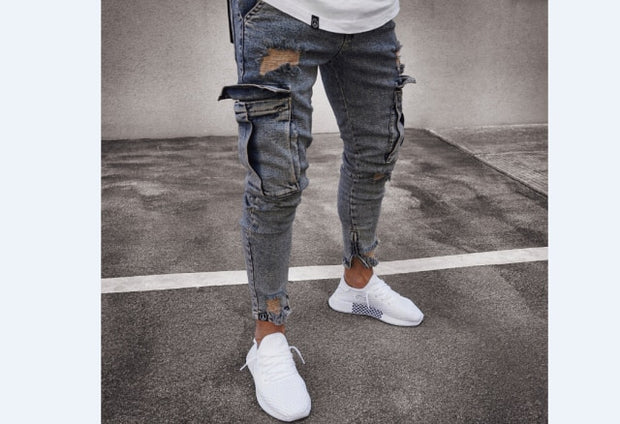 Autumn Men Jeans Casual Pants 2021 New Fashion Frayed Slim Fit Long Denim Pants Hole Jeans