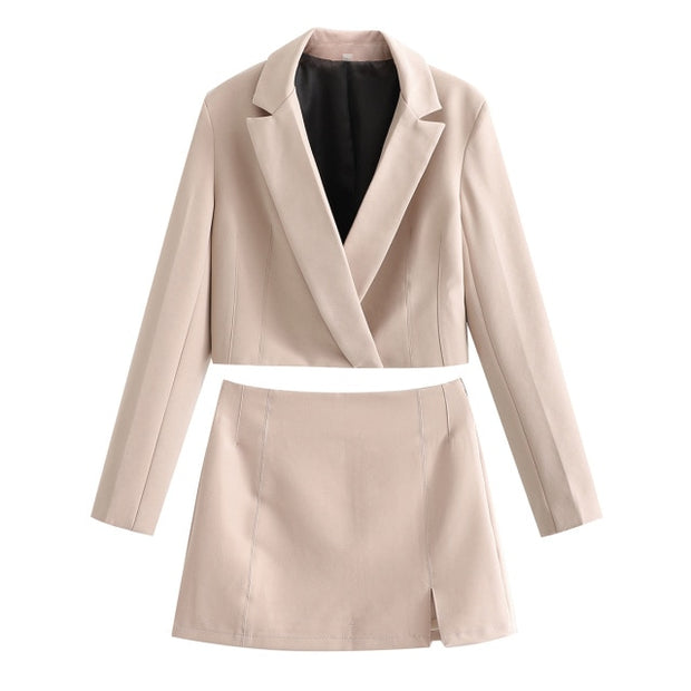 2021 Two piece set Women suits Cropped Blazer and Mini Skirt Elegant High Fashion Chic Lady 2 piece set Women blazer set