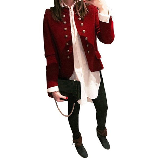 Blazer Women Jackets Long Sleeve Row Buckle Self-cultivation Small Suit Loose Yellow Red Coat Pattern Hot Style Femme Mujer