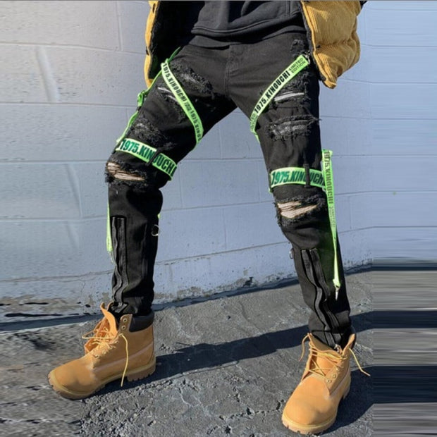 Fall Men's Jeans 2021 Skinny Slim Straight Pants New Fashion Black Youth Street Pants Trend Ripped Cargo Pants White Summer