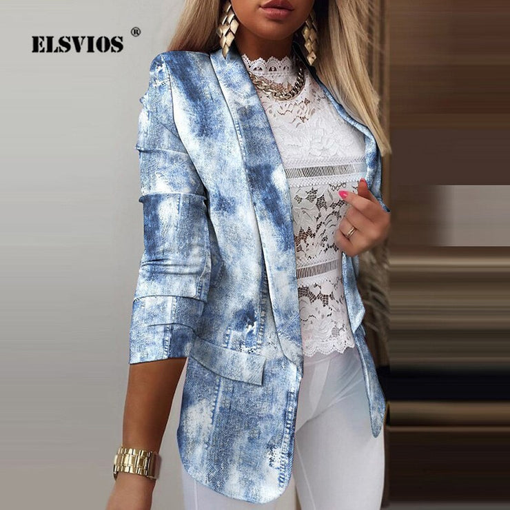Fashion Slim Suit Blazer Spring Casual Elegant Office Lady Long Sleeve Notched Collar Top Autumn New Women Print Cardigan Jacket