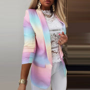 Fashion Slim Suit Blazer Spring Casual Elegant Office Lady Long Sleeve Notched Collar Top Autumn New Women Print Cardigan Jacket