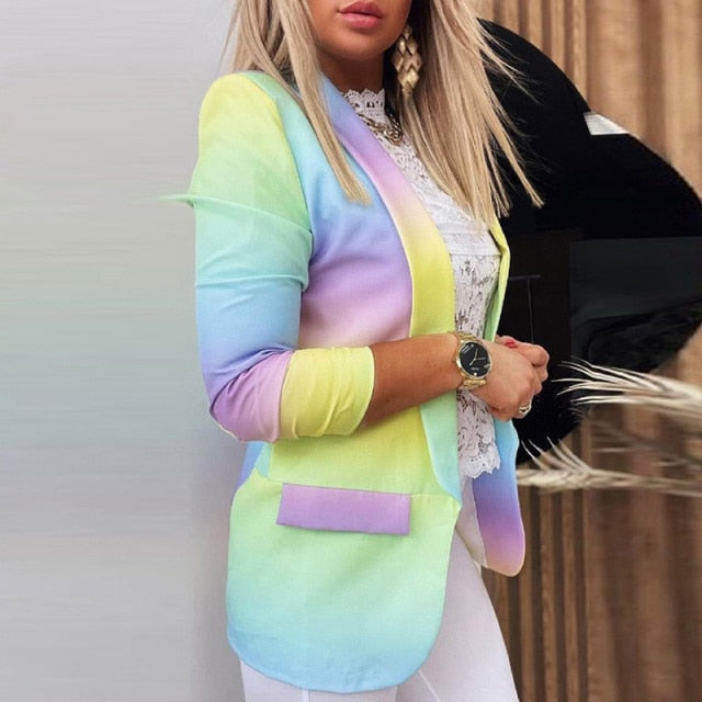 Fashion Slim Suit Blazer Spring Casual Elegant Office Lady Long Sleeve Notched Collar Top Autumn New Women Print Cardigan Jacket