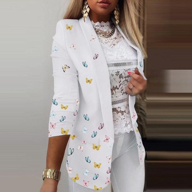 Fashion Slim Suit Blazer Spring Casual Elegant Office Lady Long Sleeve Notched Collar Top Autumn New Women Print Cardigan Jacket