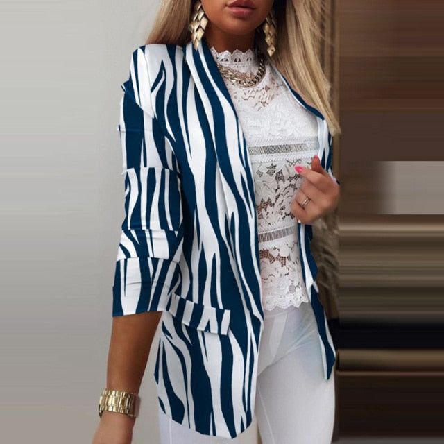 Fashion Slim Suit Blazer Spring Casual Elegant Office Lady Long Sleeve Notched Collar Top Autumn New Women Print Cardigan Jacket