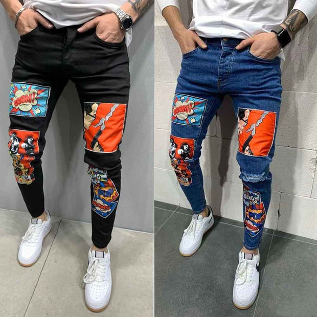 2021 Men Jeans Hot Sale Slim Denim Pants Vintage Wash Patch Hip Hop Pencil Pants Work Trousers Skinny Stretch Jeans S-3XL