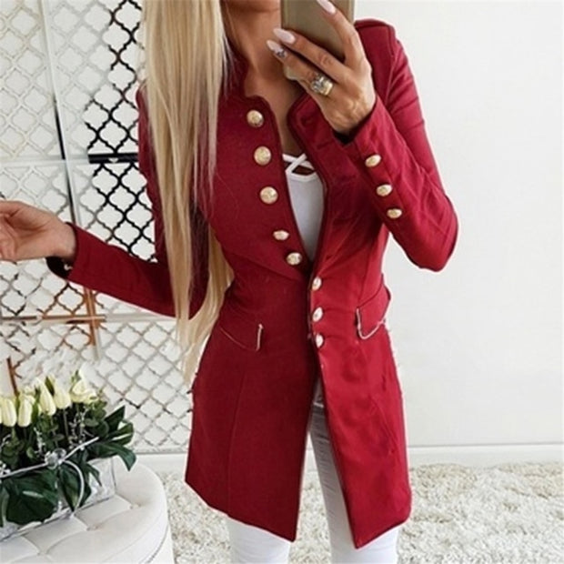 Autumn Winter Suit Blazer Women Casual Single Breasted Pocket Women Long Jackets Elegant Long Sleeve Blazer Outerwear 2021 New