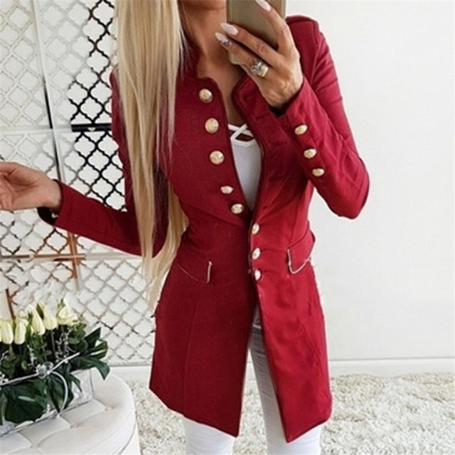Autumn Winter Suit Blazer Women Casual Single Breasted Pocket Women Long Jackets Elegant Long Sleeve Blazer Outerwear 2021 New